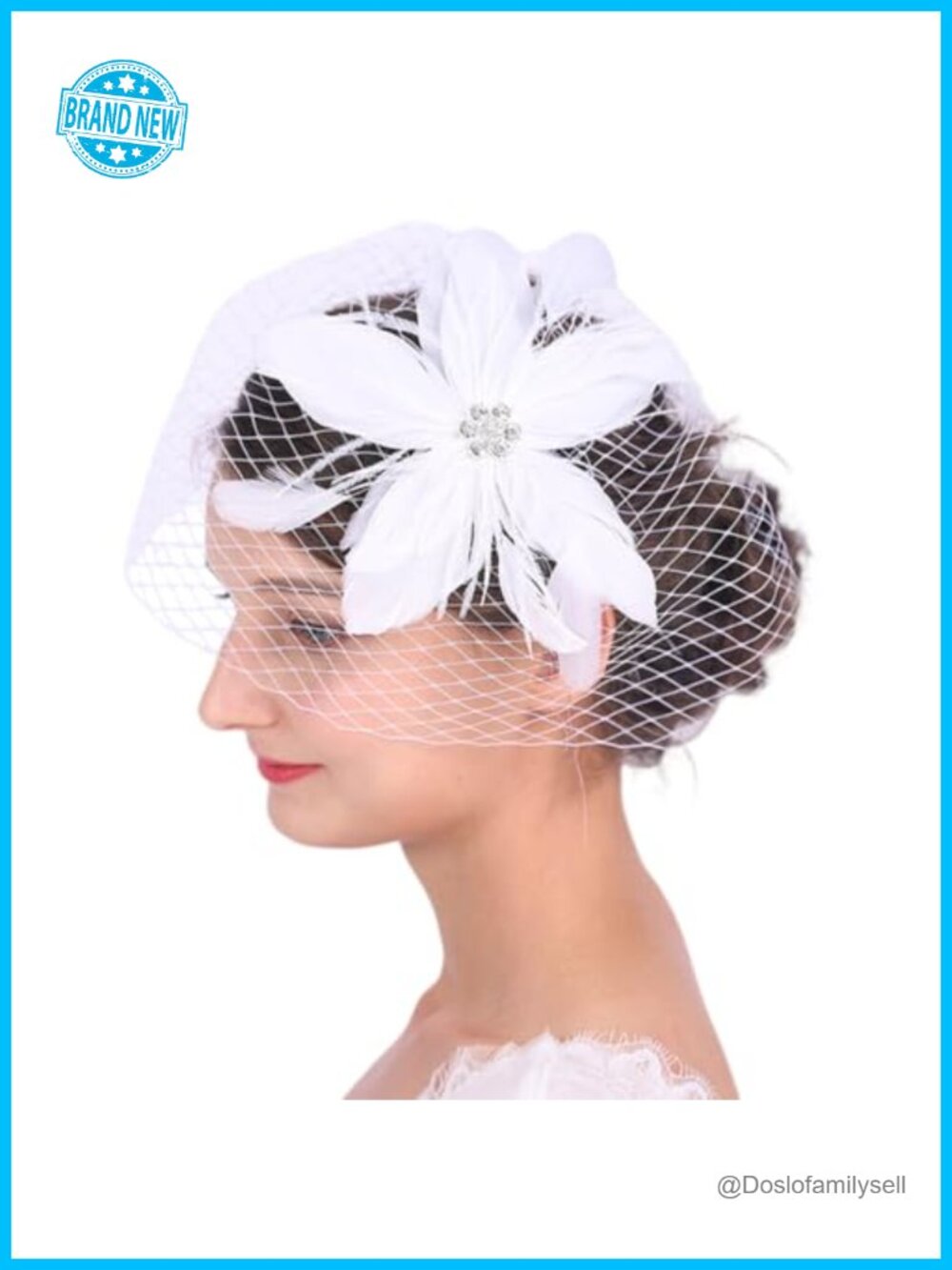 Feather Hair Clip with Veil Crystal Fascinator